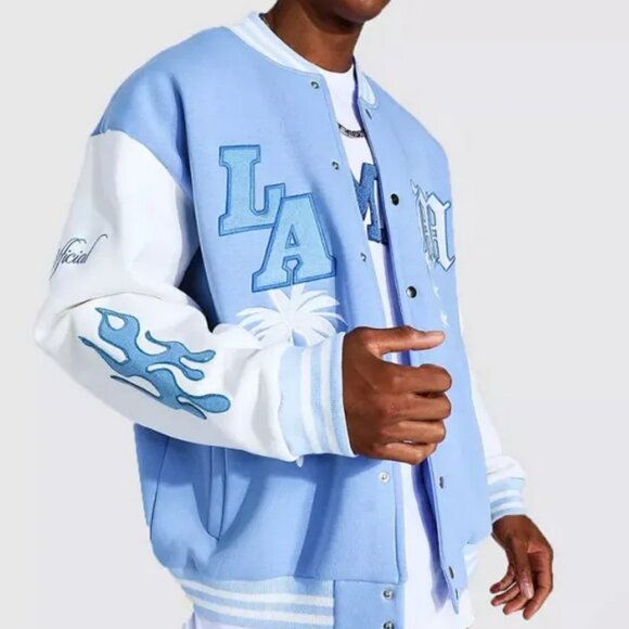 boohoo LA badge jersey varsity bomber jacket - Picture 4 of 5
